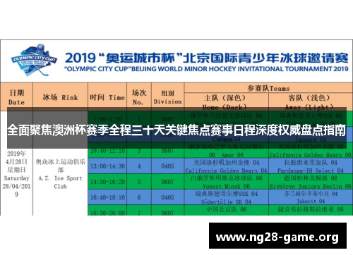全面聚焦澳洲杯赛季全程三十天关键焦点赛事日程深度权威盘点指南